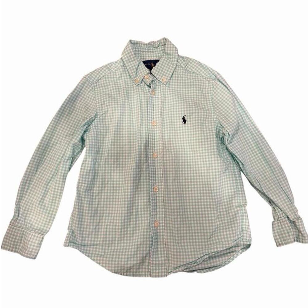 Ralph Lauren Toddler Boys Shirt Blue and White Button-Down Plaid Top Size 5